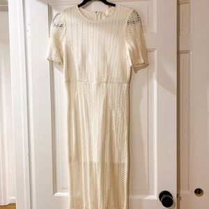 J.O.A  Los Angeles white crochet midi dress with fringe bottom